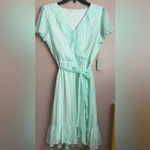 Laren Conrad Size S Tie Elastic Waist Flowy V-Neck Striped Dress NWT